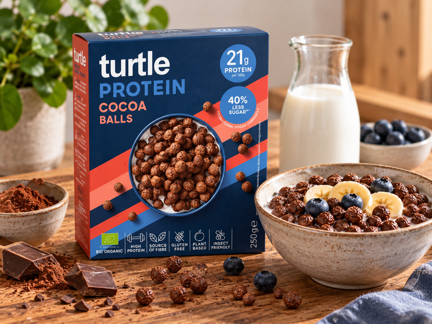 Bezlepkové CEREÁLIE proteinové kakaové kuličky veganské BIO 300 g - Turtle, eshop.celiakarna.cz
